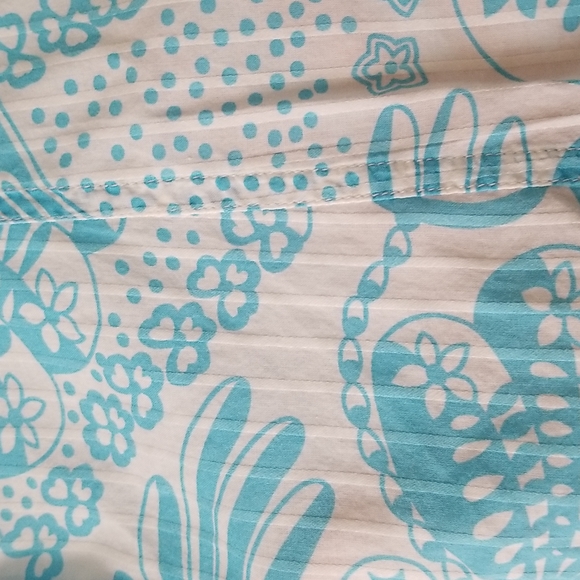 Peck&Peck Turquoise/Wht Paisley 100% Cotton 3/4 or ShortSleeve Button Down Shirt - Picture 6 of 7